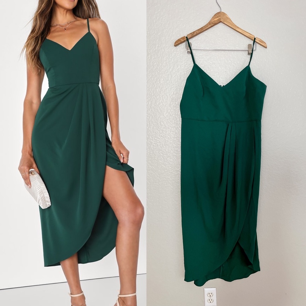 Dark Green Midi Dress Large - Picture 1 of 11